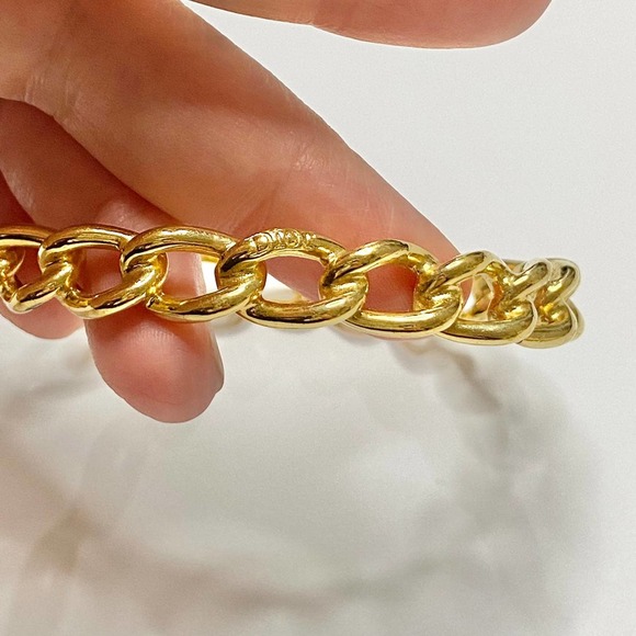 VTG Christian Dior Gold Tone Metal Chain Link Bangle Bracelet Signed - Picture 6 of 12